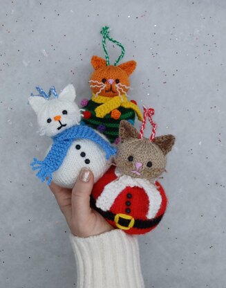 PDF Christmas KNITTING PATTERN Cat-mas Bauble Decoration Dk Hanging Decoration Cute Cat Moggy Ornaments Christmas Tree Santa Snowman Snowcat