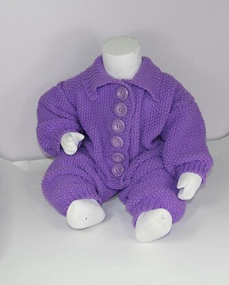 Baby Aran Button Up Moss Stitch Collar Onesie