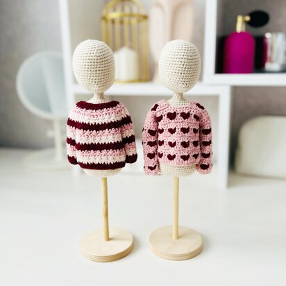 Crochet doll basic sweaters, amigurumi doll clothes, crochet doll sweater, Valentine sweaters
