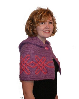 Hooded Capelet with Two Colour Aran Pattern