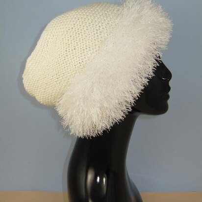 Faux Fun Fur Trim Garter Stitch Slouch Hat