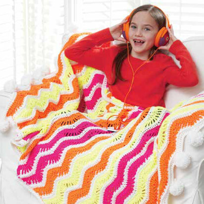 Bright Zig-Zag Stripes Crochet Blanket in Caron Simply Soft - Downloadable PDF