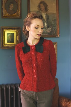 "Bow Jacket" - Jacket Knitting Pattern For Women in Debbie Bliss Luxury Tweed Aran - TFT06