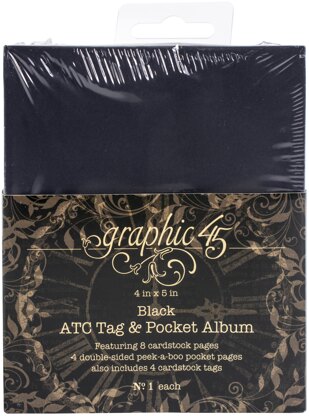 Graphic 45 Staples ATC Tag & Pocket Album 4"X5" - Black
