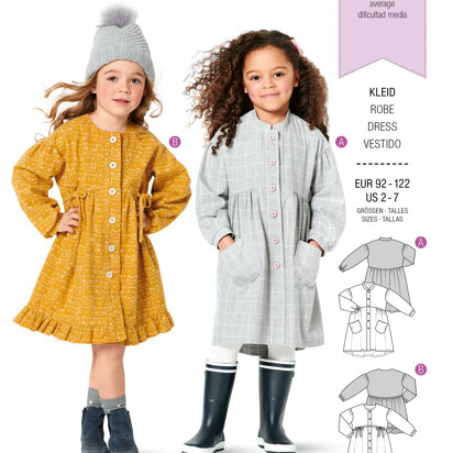 Burda Style Children's Dresses, Buttons at Front, with Trim and Pocket Variations B9309 - Paper Pattern, Size 2-7