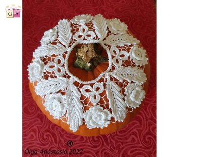 Crochet lace decor for pumpkin and table