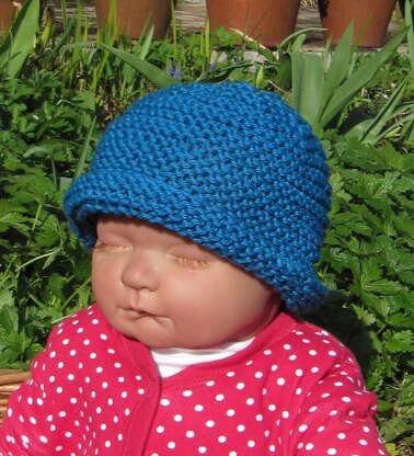 Baby Simple Garter Stitch Roll Brim Beanie Hat