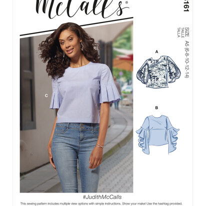 McCall's JudithMcCalls - Misses' Tops With Trumpet, Tulip, Pleated Or Bubble Sleeves M8161 - Sewing Pattern