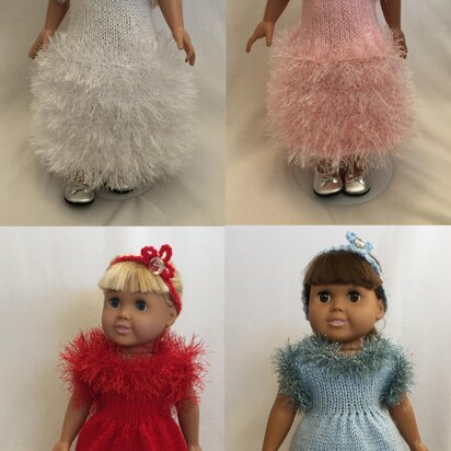 Holiday Evening Gowns, Knitting Patterns fit American Girl and other 18-Inch Dolls