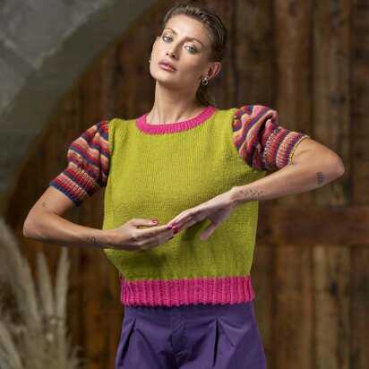 Kitty Striped Jumper with Short Puff Sleeves in West Yorkshire Spinners ColourLab - DBP0196  - Downloadable PDF