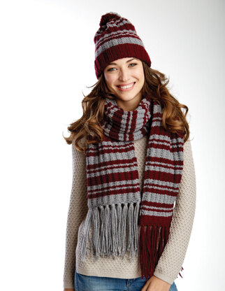 Varsity Stripes Scarf & Hat Set in Caron United - Downloadable PDF