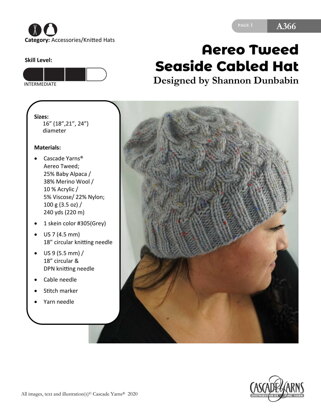 Seaside Cabled Hat in Cascade Yarns Aereo Tweed - A366 - Downloadable PDF