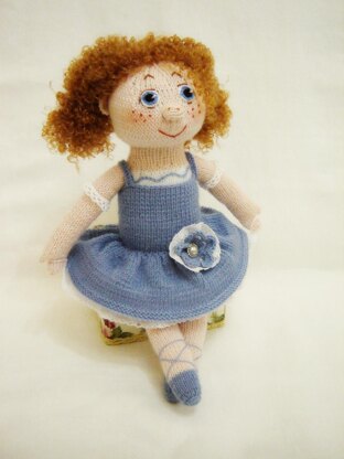 Knitting pattern of a cute ballerina doll, 15 inc, for a girl's Christmas gift