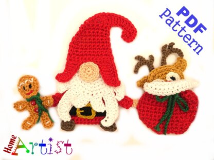 Christmas Gnome 3 crochet applique pattern