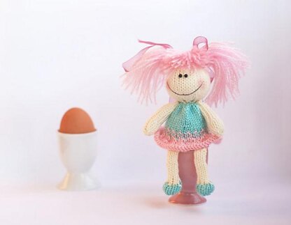 Funny small doll with pink hair for keeping warm breakfast egg