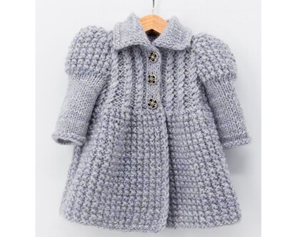 Lady in Grey Coat for 18 inch Dolls, Doll Clothes Knitting Pattern