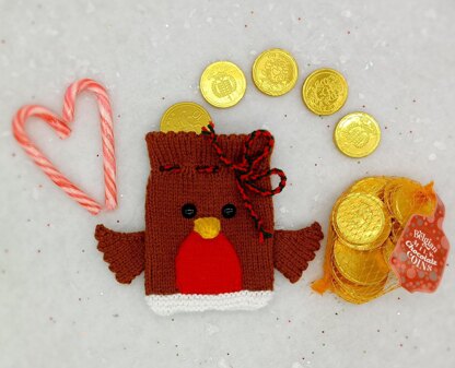 PDF Christmas DK Knitting Pattern Decoration Chocolate Coin Bags Gift Charity knit EASY Christmas Eve Box Robin Snowman Reindeer