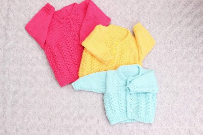 Twist Round Neck Baby Cardigan Knitting Pattern #614