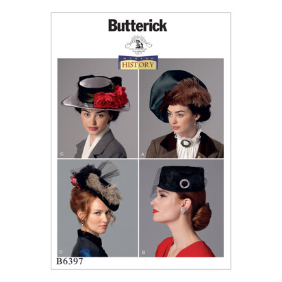 Butterick Hüte in vier Stilrichtungen für Damen B6397 - Schnittmuster