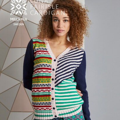 Luna Fairisle Cardigan - Knitting Pattern For Women in MillaMia Naturally Soft Merino by MillaMia