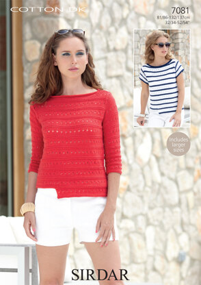 3/4 and Short Sleeved Boat Necked Tops in Sirdar Cotton DK - 7081 - Downloadable PDF