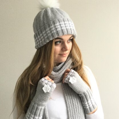 “Snowy” Hat, Fingerless Gloves and Scarf
