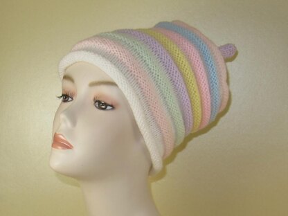 Candy Stripe Roll Brim Beehive Topknot Slouch