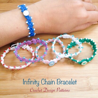 Infinity chain bracelet with beads -Crochet pattern