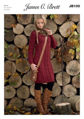 Ladies' Sweater Dress in James C. Brett Rustic with Wool Aran - JB100