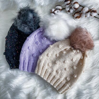 Popcorn Slouchy Beanie Hat - knitting pattern