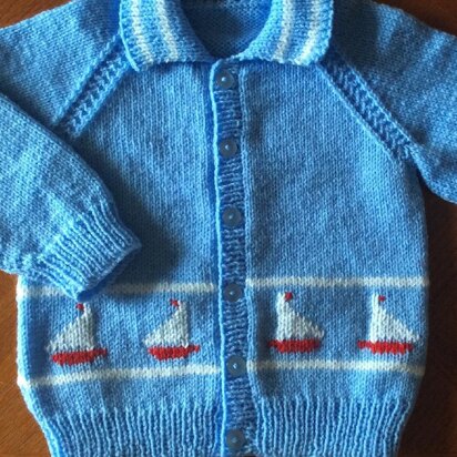 Little Yachts Cardigan with a collar, in 2 sizes