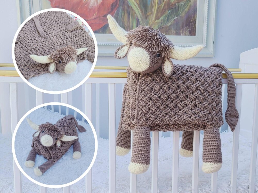 Cow print crochet blanket sale