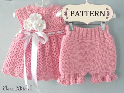 Crochet and Knitting PATTERN Baby Dress Baby Bloomers