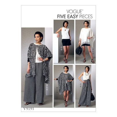 Vogue Misses' Ponchos, Back-Pleat Top, Shorts and Wide-Leg Wrap Pants V9191 - Sewing Pattern