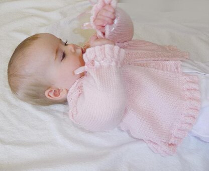 Baby girls sweater with detailed bodice and frilled hemline and cuffs - P025