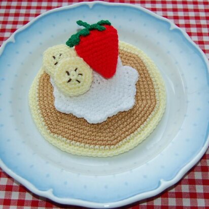 Crochet Pattern for Pancake with Strawberry, Bananas & Cream - Crocheted Play Snack