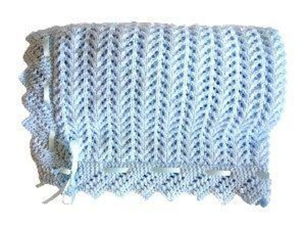 Double knit baby buggy blanket with lace edging Knitting pattern