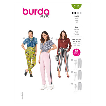 Burda Style Misses' Trousers and Pants B6110 - Paper Pattern, Size 8-18