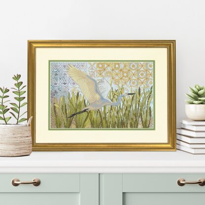 Dimensions Counted Cross Stitch Kit: Egret In Flight - 35.5 x 22.8 cm