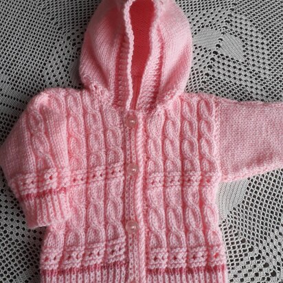 Cable and lace baby hoodie - knitting pattern