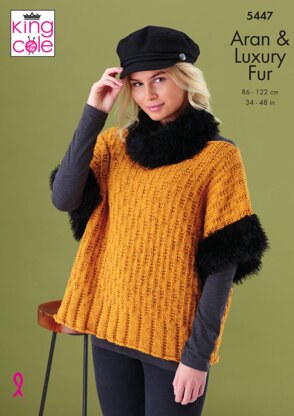 Sweater with Hood, Sweater with Separate Cowl in King Cole Fashion Aran & Luxury Fur - 5447 - Downloadable PDF