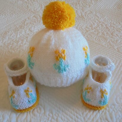 Baby Girl Spring Flowers Hat And Shoes