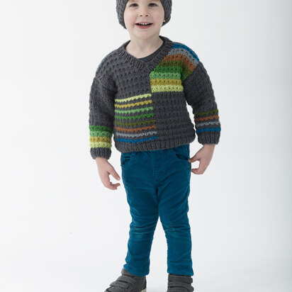 Cozy Colorblock Pullover And Hat in Lion Brand Vanna's Choice