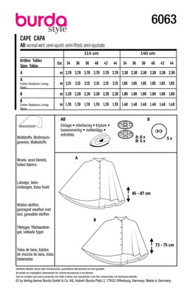 Burda Style Misses' Cape B6063 - Paper Pattern, Size 8-18 (34-44)