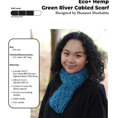 Green River Cabled Scarf in Cascade Yarns Eco+Hemp - DK664 - Downloadable PDF