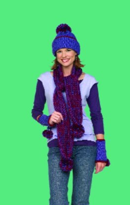 Crochet Scarf Hat & Wristlets in Red Heart Soft Solids - LW1535