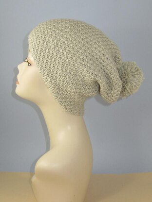 Chunky Big Bobble Double Moss Stitch Slouch Hat