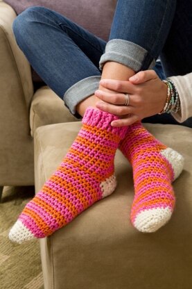 Cozy at Home Crochet Socks in Red Heart With Love Solids - LW3673