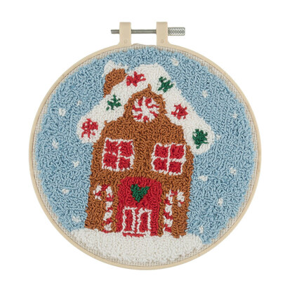 Trimits Floss Punch Needle Kit with Hoop: Gingerbread House Punch Needle Kit - 6in