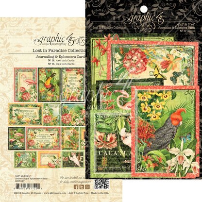 Graphic 45 Lost In Paradise Ephemera Cards - (16) 4"X6" & (16) 3"X4"